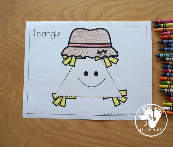 Free Scarecrow Shape Tracing Printable with 9 shapes to trace with a fun scarecrow face theme - 3Dinosaurs.com