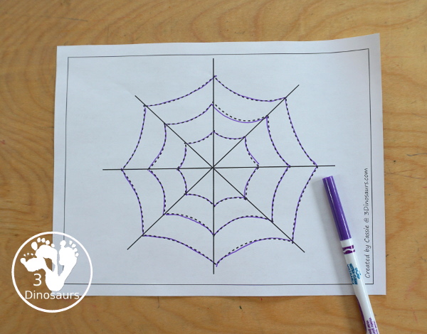 Free Spider Fine Motor Printable - with spider web tracing, spider web mat, spider web q-tip mats, spider web dot marker - with different options for the spider web - 3Dinosaurs.com