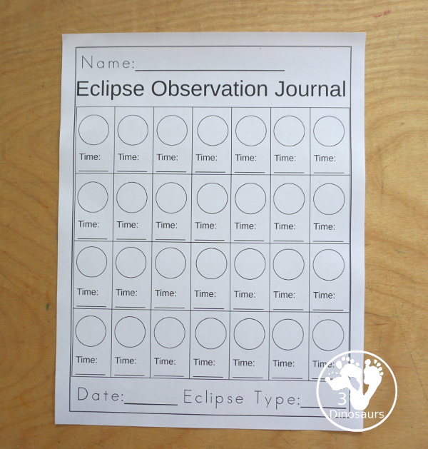 Free Eclipse Recording Sheet: Lunar or Solar - an easy to print printable to help kids record their observations of eclipses - 3Dinosaurs.com