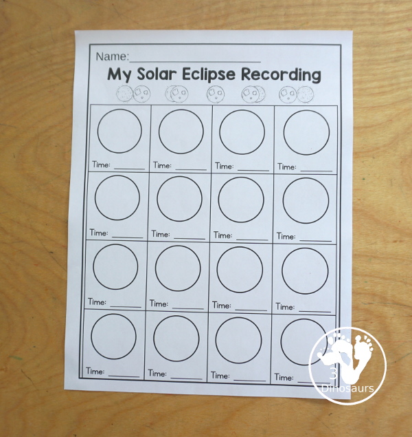 Free Eclipse Recording Sheet: Lunar or Solar - an easy to print printable to help kids record their observations of eclipses - 3Dinosaurs.com