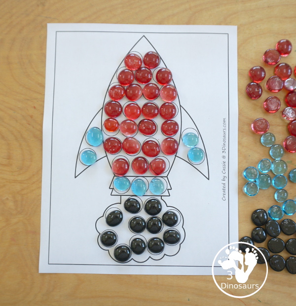 Free Rocket Ship Fine Motor Mat Printables - you have 5 fine motor mats: rocket ship template printable, rocket ship tracing printable, rocket sheet q-tip printable, and rocket sheet dot marker printable - 3Dinosaurs.com