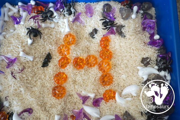 Halloween Sensory Bin - a simple and easy sensory bin for Halloween with different Halloween themes in the sensory bin - 3Dinosaurs.com