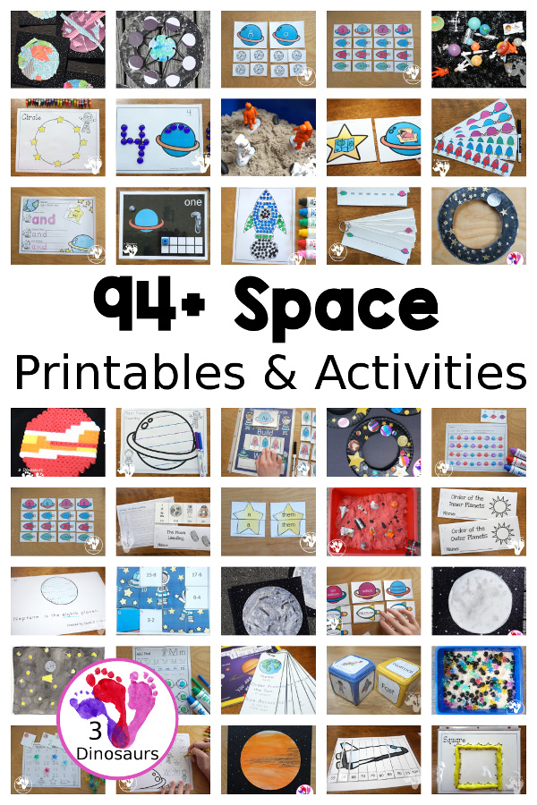 94+ Space Activities & Printables for kids - from space printables, space crafts, space gross motor, space sensory bins and lots more space activities- 3Dinosaurs.com