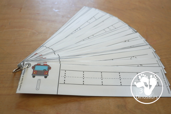 Free Fire Truck Number Tracing Strips - with numbers 0 to 20. You can tracing the numbers and an example of how to trace the numbers on the strips, plus a fire truck on each tracing strip. - 3Dinosaurs.com