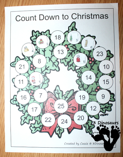 Free Count Down to Christmas Printables- 3Dinosaurs.com