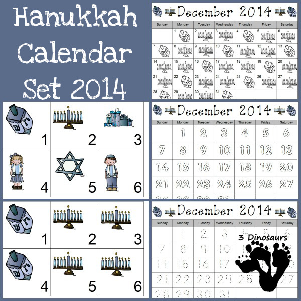 Free 2014 Hanukahh Calendar Printables - 3Dinosaurs.com