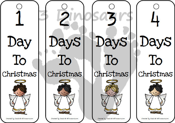 Countdown To Christmas Bookmarks {Free} 4 choices Angles, Christmas Trees, Santa or Baby Jesus - 3Dinosaurs.com