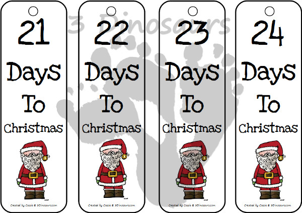 Countdown To Christmas Bookmarks {Free} 4 choices Angles, Christmas Trees, Santa or Baby Jesus - 3Dinosaurs.com