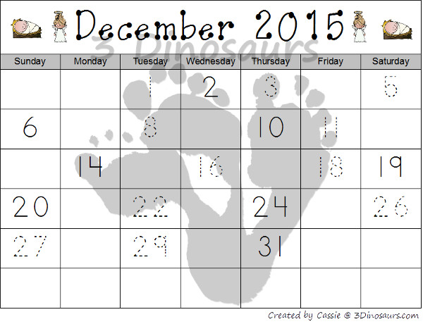 Free 2015 Nativity Calendar Printable - 3Dinosaurs.com