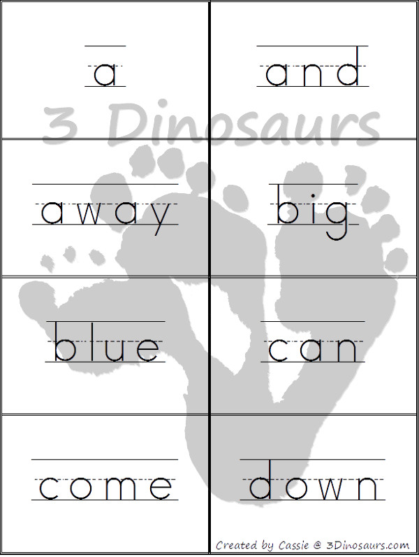 Free Sight Word Dolch Cards with Guides - Preprimer, Primer, First Grade, Second Grade, Third Grade, and Nouns - 3Dinosaurs.com