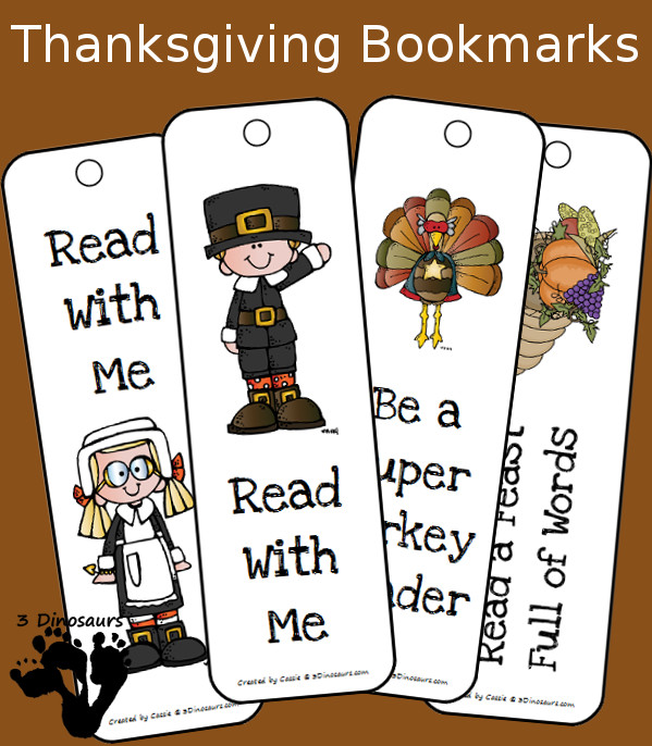 Free Thanksgiving Themed Bookmarks - 3Dinosaurs.com