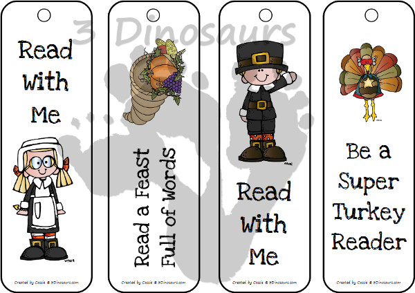 Free Thanksgiving Themed Bookmarks for kids - 3Dinosaurs.com