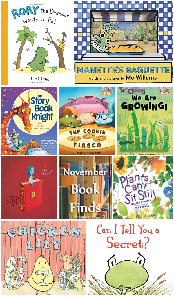 November 2016 Book Finds: friends, elephant and piggie, fear, family, pets, dragons, knights, books, and plants - 3Dinosaurs.com
