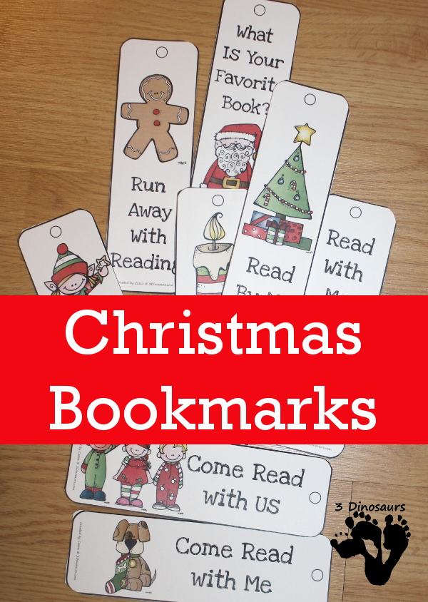 Free Christmas Themed Bookmarks - 8 different bookmarks - 3Dinosaurs.com
