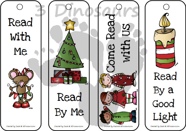 Free Christmas Themed Bookmarks - 8 different bookmarks - 3Dinosaurs.com