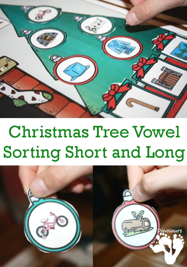 Free Christmas Tree Vowel Sorting - CVC vs CVCe words - 3Dinosaurs.com