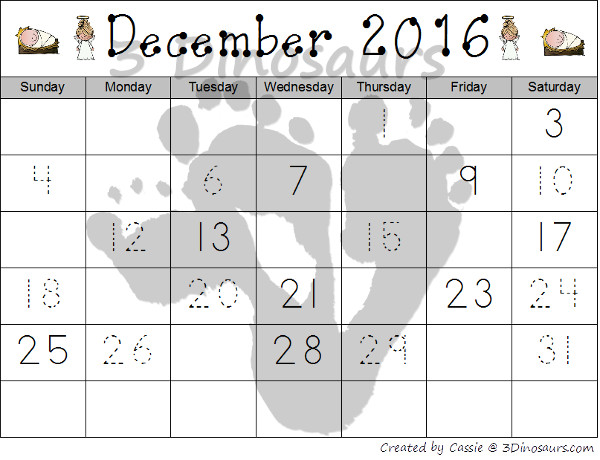 Free 2016 Nativity Calendar Printable - 3Dinosaurs.com