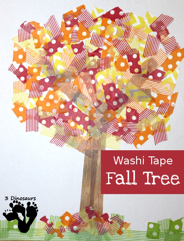 Easy Fine Motor Washi Tape Fall Tree - fall craft that works on fine motor skills for kids - 3Dinosaurs.com