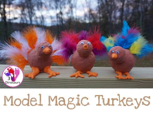 Fun To Make Model Magic Turkey - easy to make turkey and get a lot of fun fine motor work in as well - 3Dinosaurs.com #craftsforkids #thanksgiving