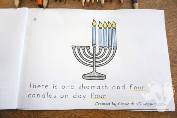 Free Hanukkah Counting Candle Book - 10 page book with counting candles for the night with a boy or girl ending - 3Dinosaurs.com