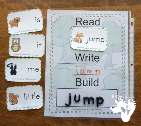 Forest Themed Sight Word Activities - Puzzles, cards, tracing strips, writing strips and find - using the Dolch Sight Word lists - These are a great way to work on spelling, writing, reading and more - 3Dinosaurs.com