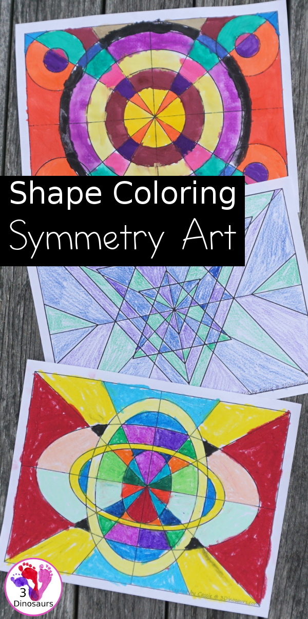 Free Math Art: Shape Coloring Symmetry Art - with 6 shapes to color and have fun coloring  - 3Dinosaurs.com