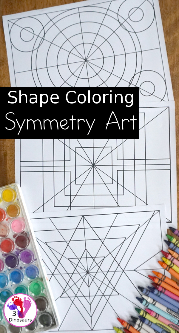 Free Math Art: Shape Coloring Symmetry Art - with 6 shapes to color and have fun coloring  - 3Dinosaurs.com