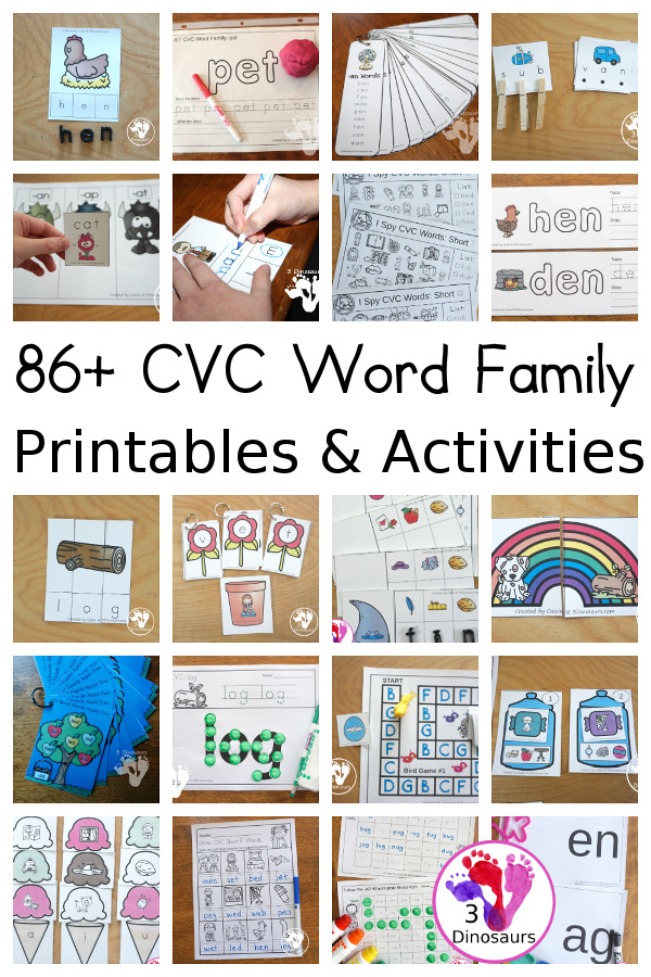 CVC Word Family Activities & Printables on 3Dinosaurs.com