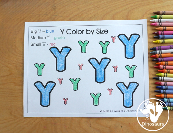 Free Romping & Roaring Y Pack Letter Pack: Y is for yarn - a letter Y pack that has prewriting, finding letters, tracing letters, coloring pages, shapes, puzzles and more - 3Dinosaurs.com