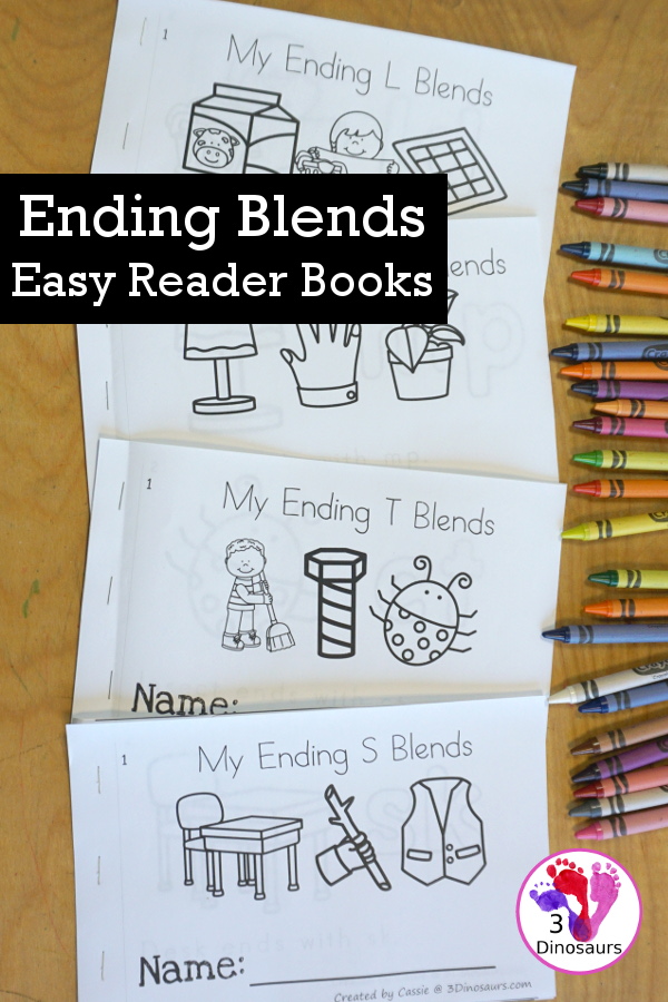 Free Ending Blends Easy Reader Book: S, N, M, L, T - four books with the word and what each different ending blends that they use. - 3Dinosaurs.com