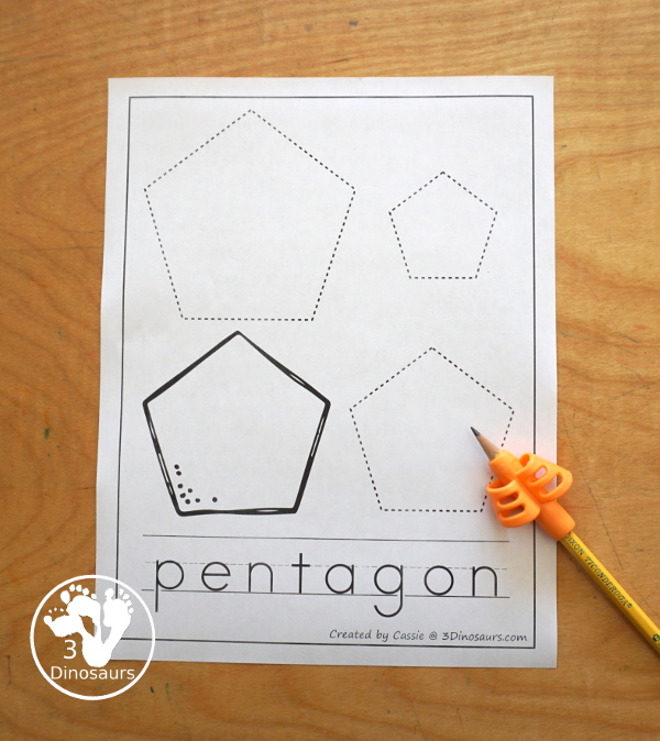 Free Shape Tracing Printable with Coloring has three shapes to trace on each page, a shape to color and the shape word below. - 3Dinosaurs.com