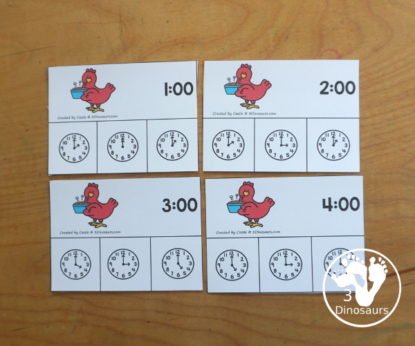 Free Little Red Hen Telling Time Clip Card Printables - you have 12 hourly clip cards to work on telling time with a little red hen theme with a recording <a href=