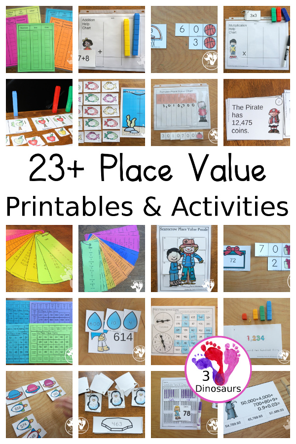 23+ Place Value Printables - fun printables and activities that you can do for place value with place value cards, place value mats and more place value printables - 3Dinosaurs.com