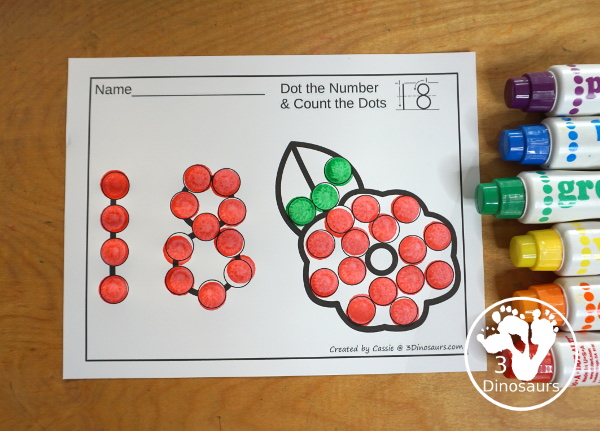 Poppy Dot the Number & Counting: - Numbers 0 to 20 with dot marker numbers and dots on the poppy to count. - 3Dinosaurs.com