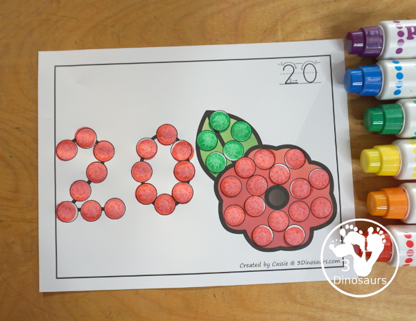 Poppy Dot the Number & Counting: - Numbers 0 to 20 with dot marker numbers and dots on the poppy to count. - 3Dinosaurs.com