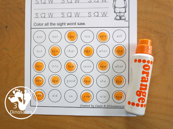 Free Primer Sight Word Trace & Dot the Word - a fun way to work on sight word with tracing the sight word and finding the sight words. - 3Dinosaurs.com