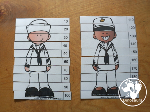 Free Veteran's Day Skip Counting Puzzles: Skip Count by 2, 5, 10 & 11 - fun skip counting puzzles with military people in the puzzles and an easy way to work on skip counting.  - 3Dinosaurs.com