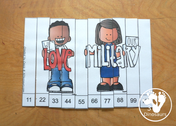 Free Veteran's Day Skip Counting Puzzles: Skip Count by 2, 5, 10 & 11 - fun skip counting puzzles with military people in the puzzles and an easy way to work on skip counting.  - 3Dinosaurs.com