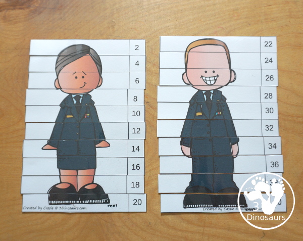 Free Veteran's Day Skip Counting Puzzles: Skip Count by 2, 5, 10 & 11 - fun skip counting puzzles with military people in the puzzles and an easy way to work on skip counting.  - 3Dinosaurs.com