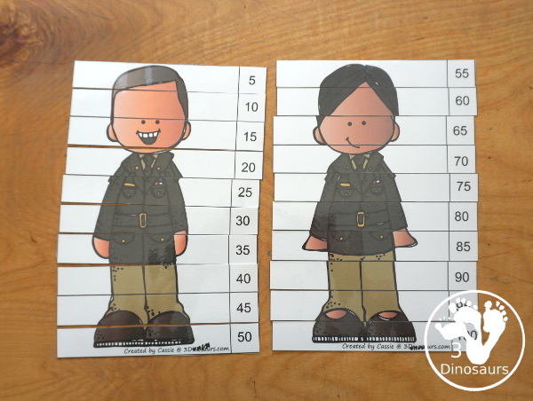 Free Veteran's Day Skip Counting Puzzles: Skip Count by 2, 5, 10 & 11 - fun skip counting puzzles with military people in the puzzles and an easy way to work on skip counting. - 3Dinosaurs.com