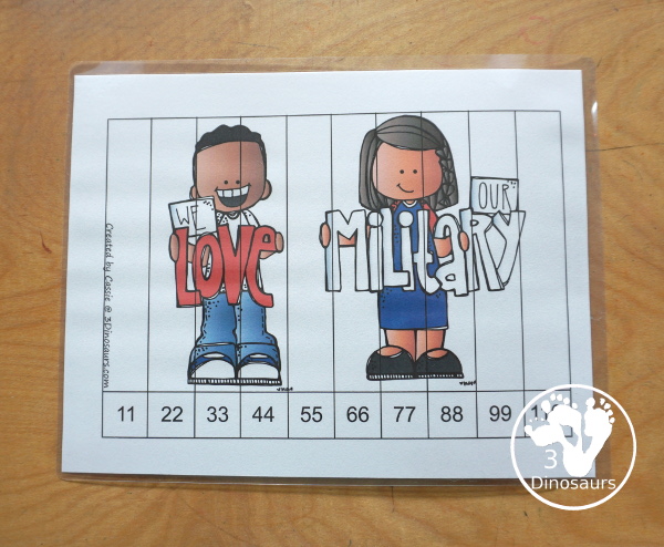 Free Veteran's Day Skip Counting Puzzles: Skip Count by 2, 5, 10 & 11 - fun skip counting puzzles with military people in the puzzles and an easy way to work on skip counting.  - 3Dinosaurs.com