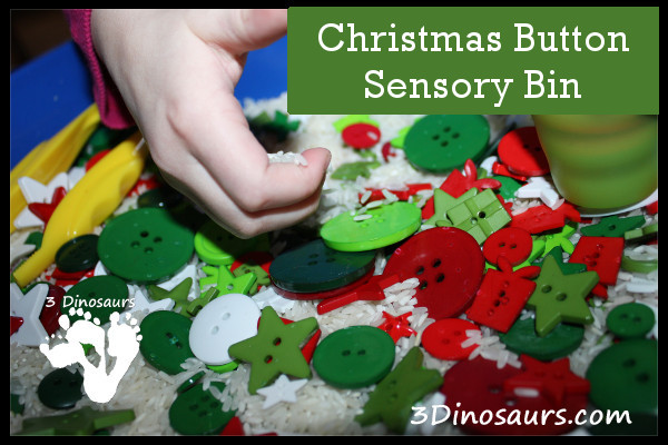 Christmas Button Sensory Bin by 3Dinosaurs.com