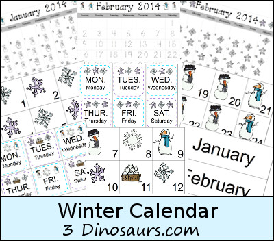 Free Winter Calendar - 3Dinosaurs.com