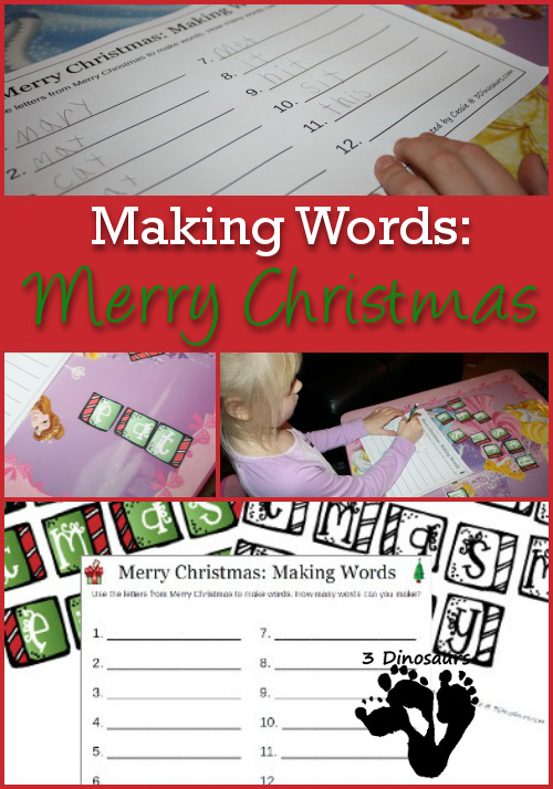 Free Making Words: Merry Christmas Printable - 3Dinosaurs.com