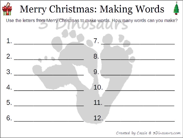 Free Making Words: Merry Christmas Printable - 3Dinosaurs.com