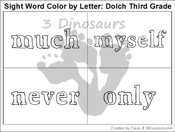 Free Sight Word Color by Letter Third Grade Printable - 3Dinosaurs.com