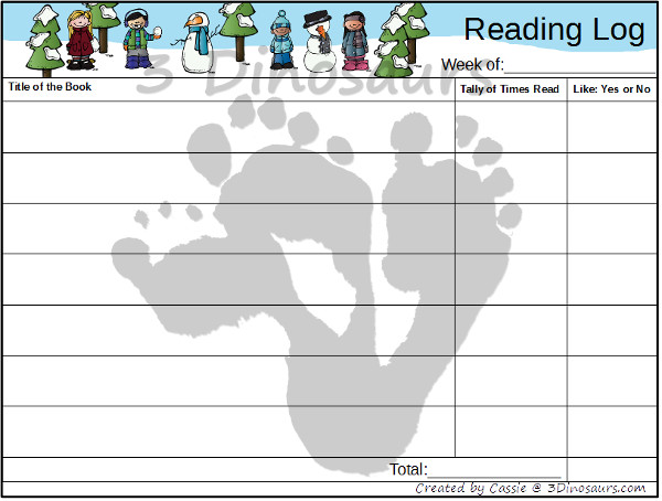 Free Weekly Winter 2015 Reading Charts - Book Bag & Chapter Books - 4 different pages to pick from - 3Dinosaurs.com