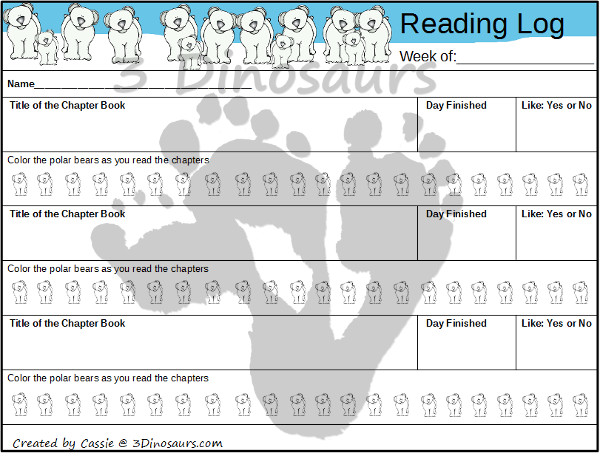 Free Weekly Winter 2015 Reading Charts - Book Bag & Chapter Books - 4 different pages to pick from - 3Dinosaurs.com