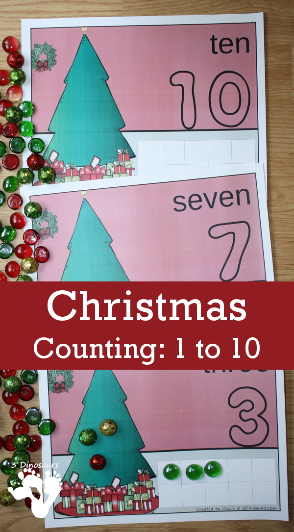Free Hands-On Christmas Counting Mats for Numbers 1 to 10 - 3Dinosaurs.com