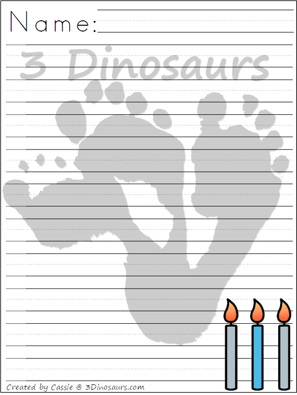 Free Fun Hanukkah Themed Writing Paper - 9 different images and 2 page types to pick from $ - 3Dinosaurs.com #freeprintable #hanukkahprintables #writingforkids